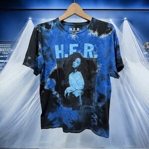 H.E.R. Graphic Tee in Blue and Black tie dye when we goin’ slide concert tour xl